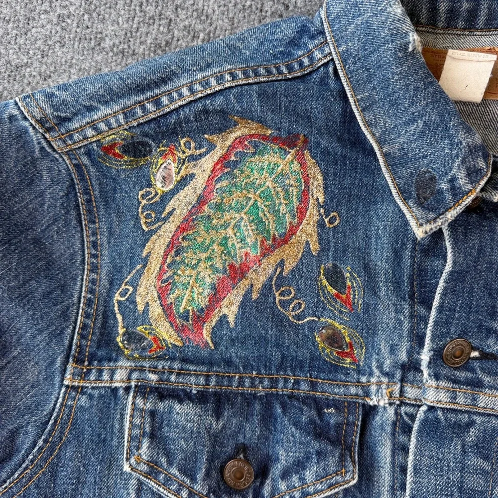 Vintage 70s Levis Jacket Mens 50 2XL Blue Glitter Art Type 3 Made in USA